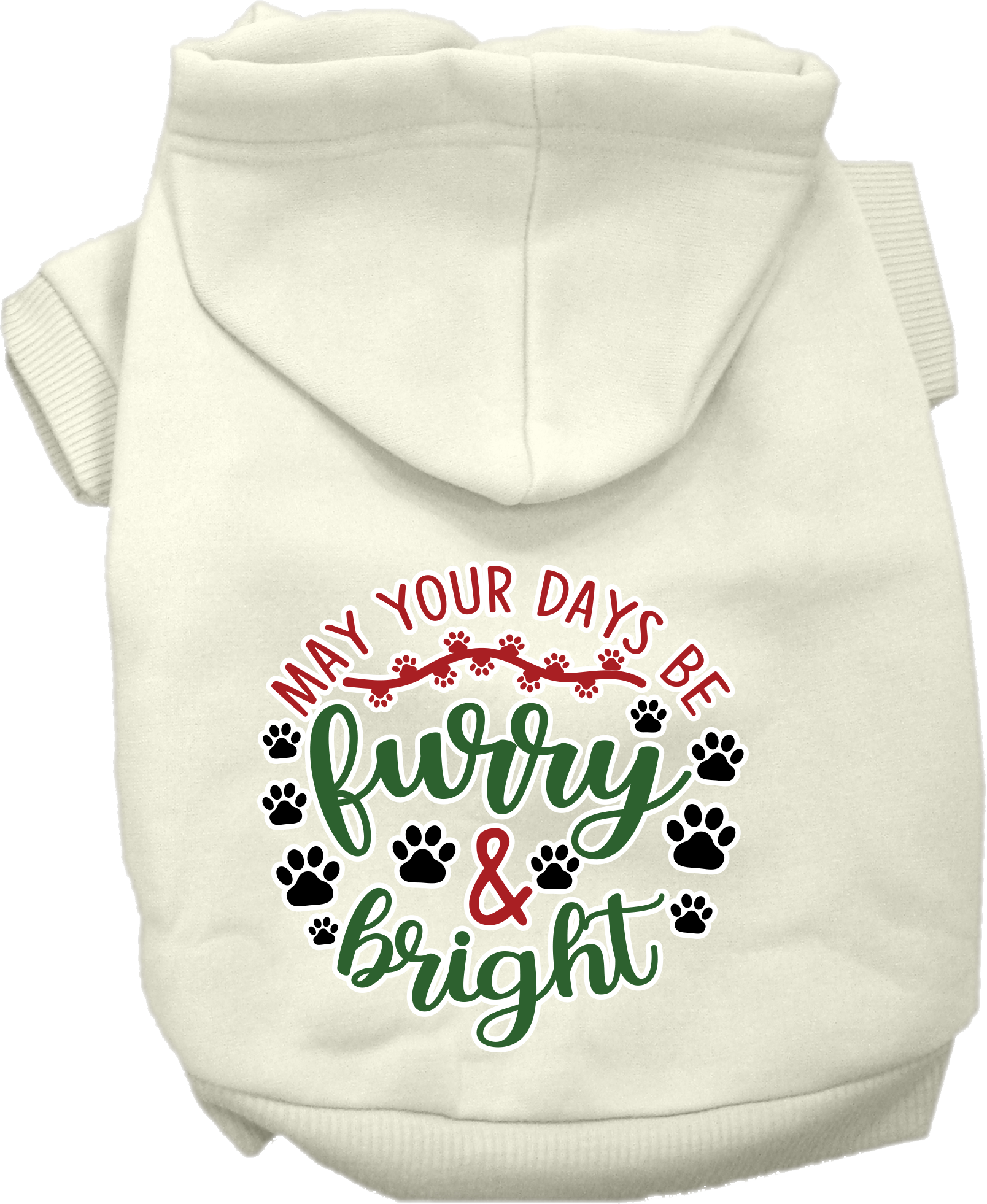 Furry and Bright Screen Print Dog Hoodie Cream Size SM